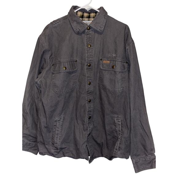 Carhartt Mens Large Gray Canvas Jacket Rugged Flex Fit Fleece-Lined Shirt - Picture 12 of 12
